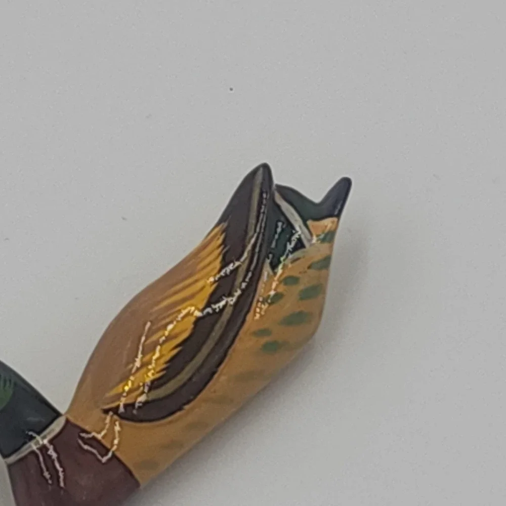 Vintage Carved Wood Hand Painted Takahashi style Mallard‎ Duck Brooch Pin